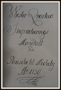 Titelblad for indkvarteringsmandtallet Københavns Vestre Kvarter 1730
